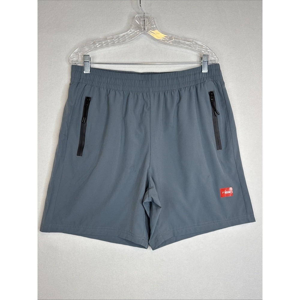 Athletex Mens Gray Performance Shorts L 7" Inseam Zip Pockets